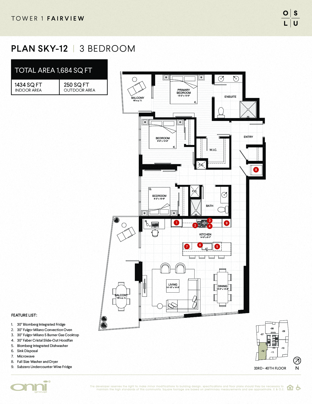 Floor plan for 3 beds, 2 baths, 1434 sqft